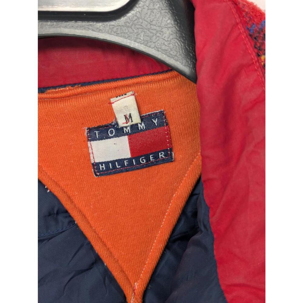 Vintage Tommy Hilfiger Striped Down Puffer Hooded Jacket 90s Mens M Red Blue - Picture 4 of 10